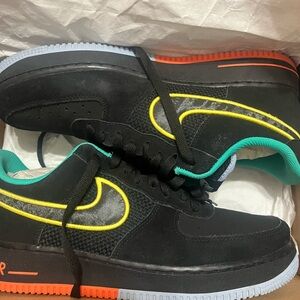Nike Air Force 1 Black with Yellow and Orange Highlights